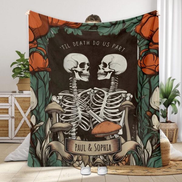 Till Death Do Us Part Personalized Skull Couple Blanket Gift On Valentines Day