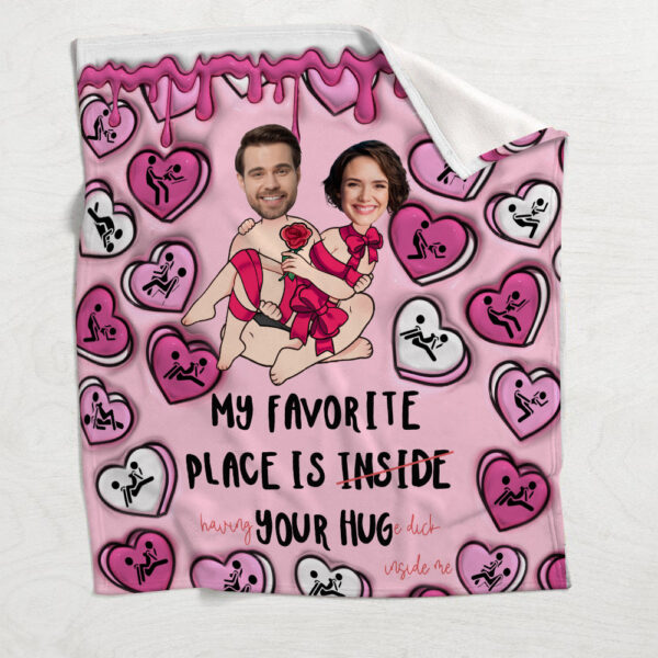 My Favorite Place Is Inside Your Hug Heart Candy Personalized Couple Blanket