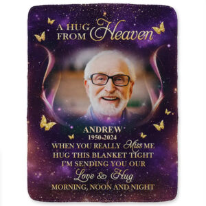 Custom Photo A Hug From Heaven Family Memorial - Personalized Fleece Blanket, Sherpa Blanket