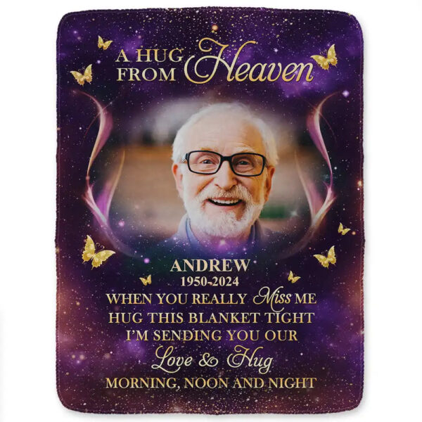 Custom Photo A Hug From Heaven Family Memorial - Personalized Fleece Blanket, Sherpa Blanket