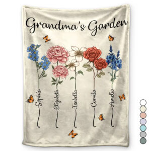 Grandma's Garden Birth Flower Bouquet Personalized Fleece Blanket Mothers Day Gifts