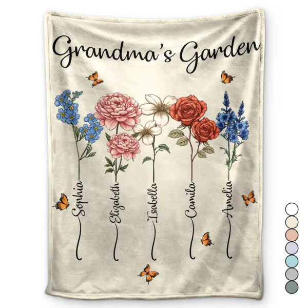 Grandma's Garden Birth Flower Bouquet Personalized Fleece Blanket Mothers Day Gifts