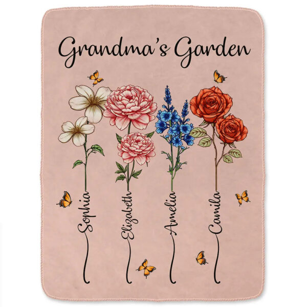 Grandma's Garden Birth Flower Bouquet Personalized Fleece Blanket Mothers Day Gifts