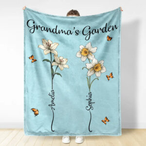 Grandma's Garden Birth Flower Bouquet Personalized Fleece Blanket Mothers Day Gifts