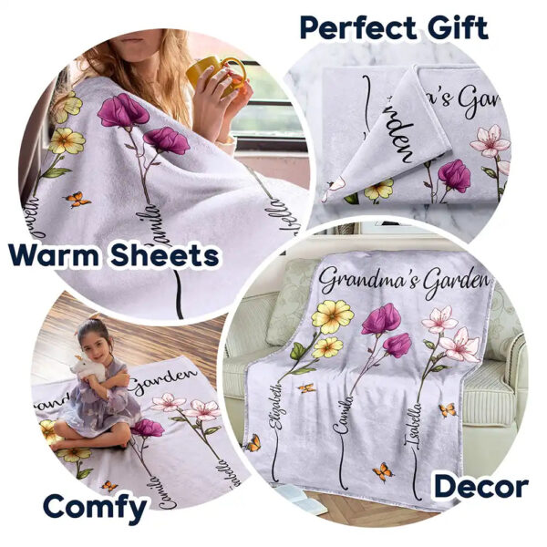 Grandma's Garden Birth Flower Bouquet Personalized Fleece Blanket Mothers Day Gifts