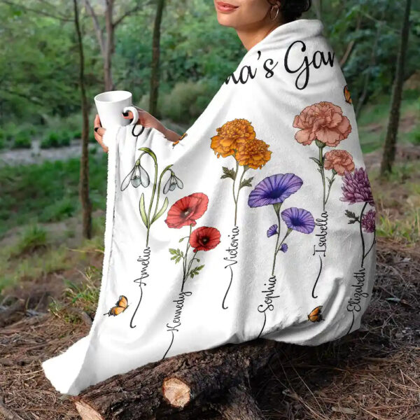 Grandma's Garden Birth Flower Bouquet Personalized Fleece Blanket Mothers Day Gifts