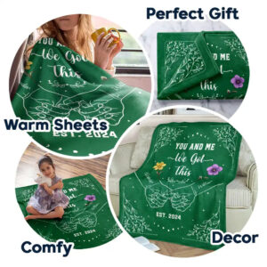 You & Me We Got This Personalized Blanket, Birth Flower Hands In Hands Couple Valentines Day Gifts