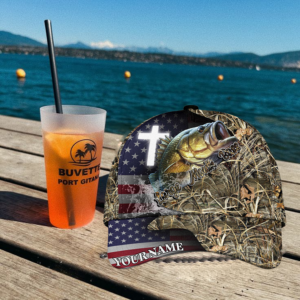 Personalized Large Mouth Bass Fishing Grass Camo And US Flag Pattern Premium Classic 3D Cap