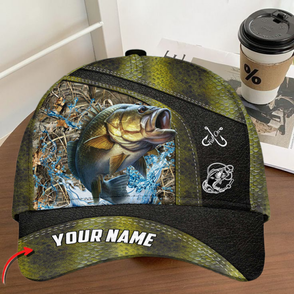 Bass Fishing Personalized Name Blue 3D Classic Cap