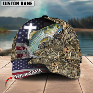 Personalized Stripped Bass Fishing Grass Camo And US Flag Pattern Premium Classic 3D Cap