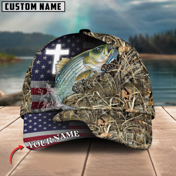 Personalized Stripped Bass Fishing Grass Camo And US Flag Pattern Premium Classic 3D Cap