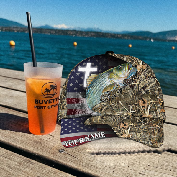 Personalized Stripped Bass Fishing Grass Camo And US Flag Pattern Premium Classic 3D Cap