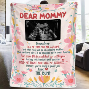 Custom Photo Cuddled Up With You, My Little Bump Family Personalized Blanket Baby Shower Gift, Gift For First Mom