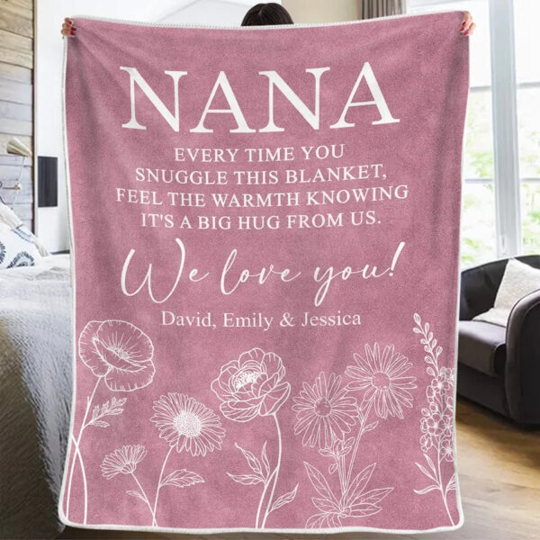 A Big Hug From Me Family Personalized Blanket Mother's Day, Gift For Mom, Grandma