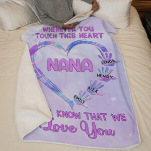 Whenever You Touch This Heart Family Personalized Blanket Gift For Mom, Grandma