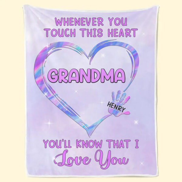 Whenever You Touch This Heart Family Personalized Blanket Gift For Mom, Grandma