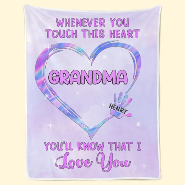 Whenever You Touch This Heart Family Personalized Blanket Gift For Mom, Grandma