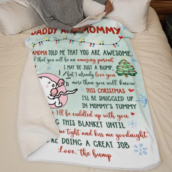 Love Kisses And Kicks From Baby Bump Family Personalized Blanket Baby Shower Gift, First Christmas Gift, Christmas Gift For First Mom