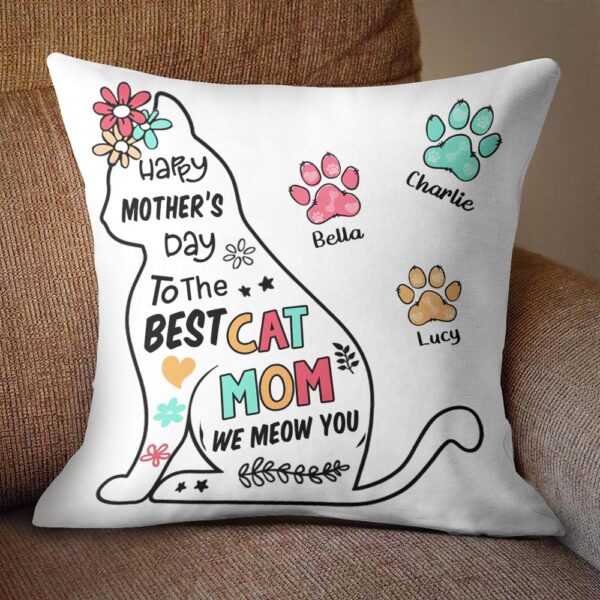 Happy Mother Day To Cat Mom Personalized Cat Pillow