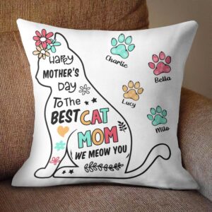 Happy Mother Day To Cat Mom Personalized Cat Pillow