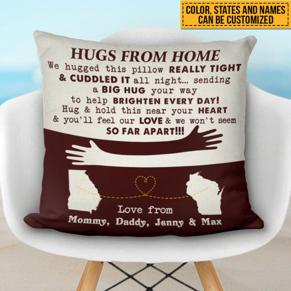 Personalized States Hugs From Home Custom Pillow