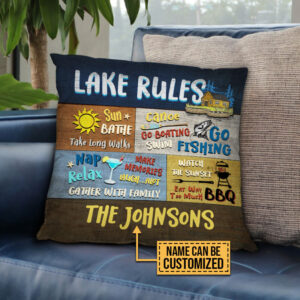 Lake House Rules Gather With Family Custom Pillow