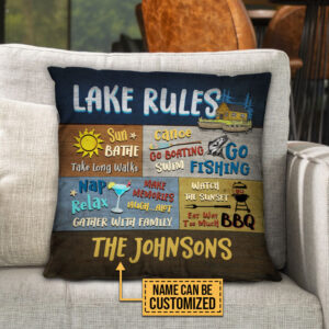 Lake House Rules Gather With Family Custom Pillow