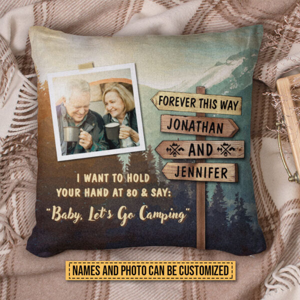 Custom Photo Camping Couple Hold Your Hand Custom Pillow, Gifts For Wedding, Anniversary, Birthday