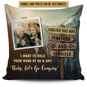 Custom Photo Camping Couple Hold Your Hand Custom Pillow, Gifts For Wedding, Anniversary, Birthday