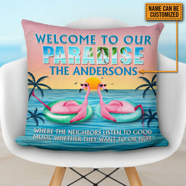 Beach Flamingo Paradise Custom Pillow, Beach House Decoration, Flamingo Lounge Decoration