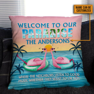 Beach Flamingo Paradise Custom Pillow, Beach House Decoration, Flamingo Lounge Decoration