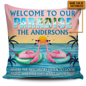 Beach Flamingo Paradise Custom Pillow, Beach House Decoration, Flamingo Lounge Decoration