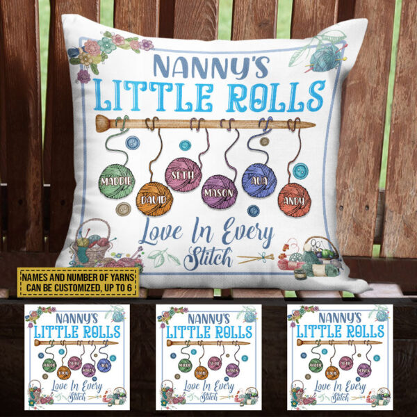 Knitting Grandma Little Rolls Custom Pillow, Grandparents, Grandma Gift, Grandchild