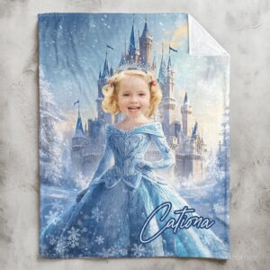 Ice Princess - Gifts For Little Girls, Daughter - Custom Face & Name - Personalized Photo Blanket